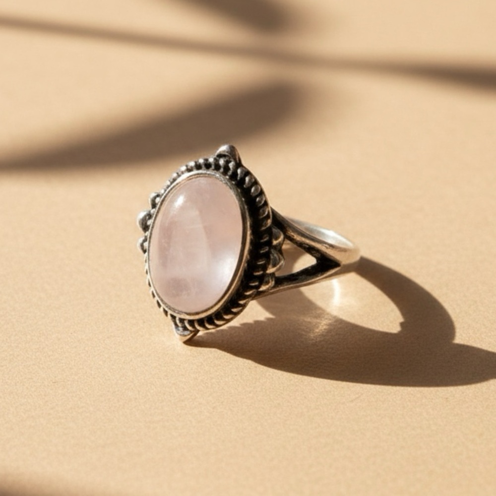 TERRA GEMMS Studio Series Rose Quartz Oval Cabochon Ring Gift Boxed